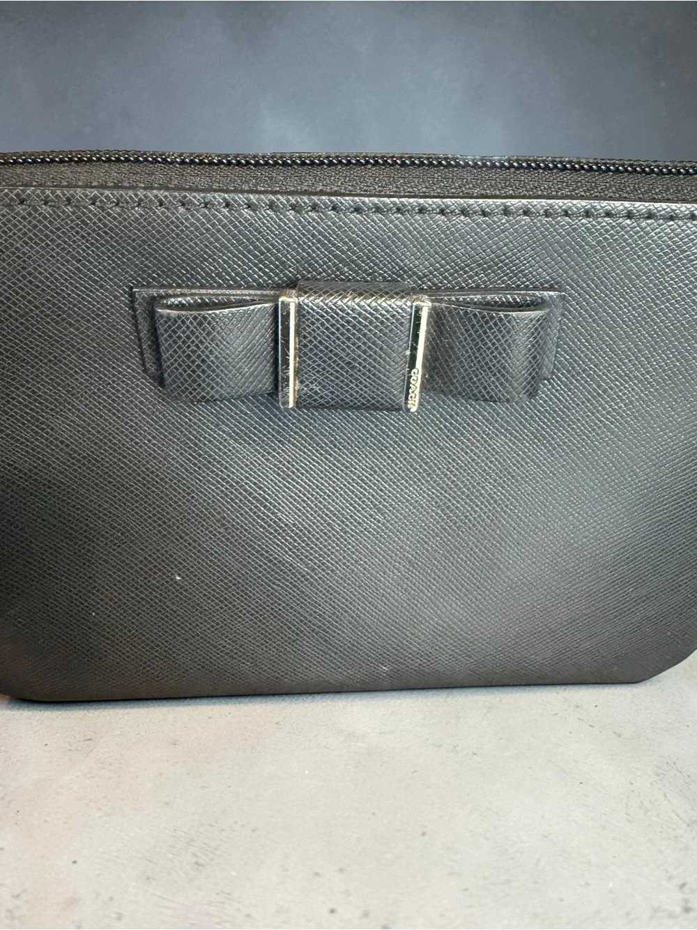 Coach Black Saffiano Leather Bow Accent Wristlet Pouch